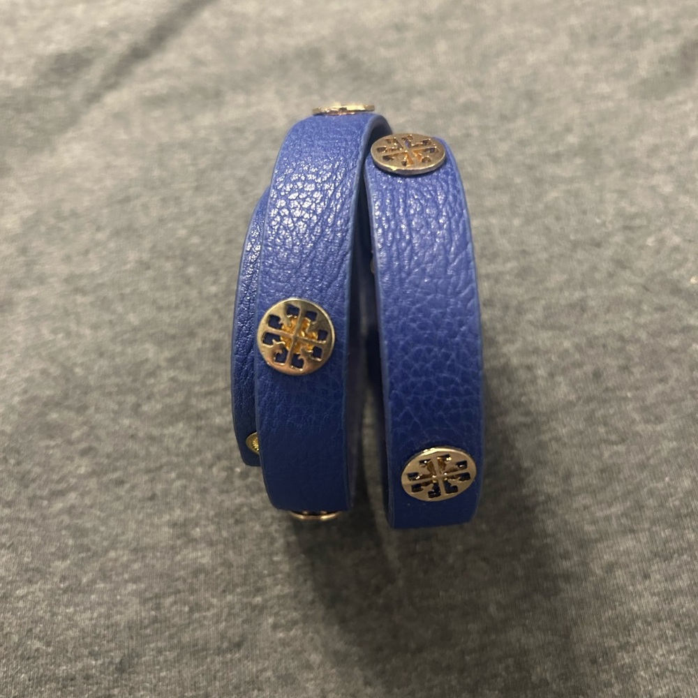 Tory Burch Blue-Purple Leather Bracelet with Gold Accents